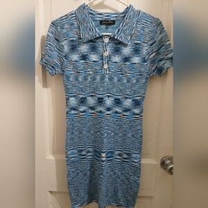 Emory Park Blue and White Knit Mini Dress